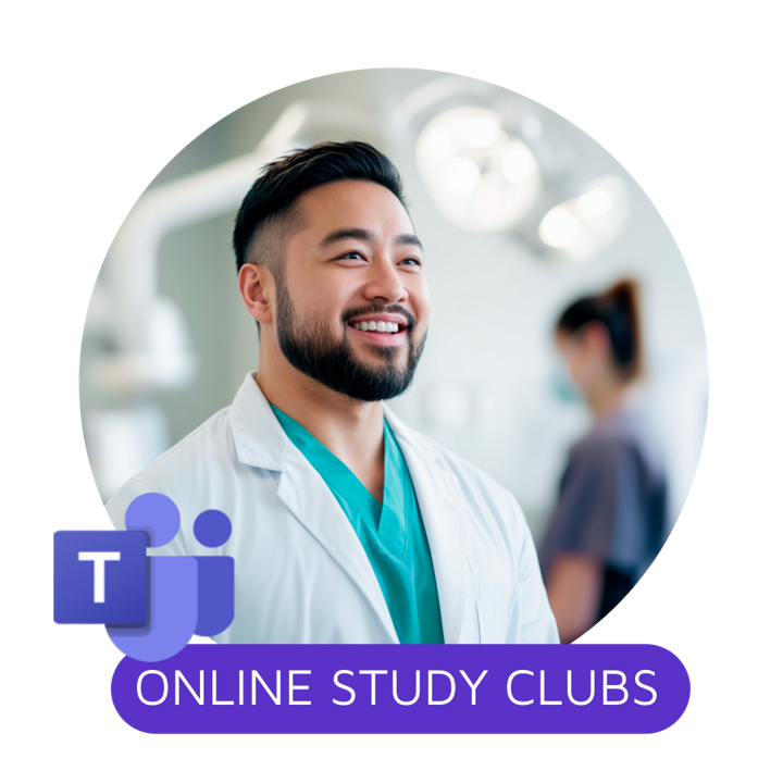 man looking and smiling, text saying online study clubs with a teams logo