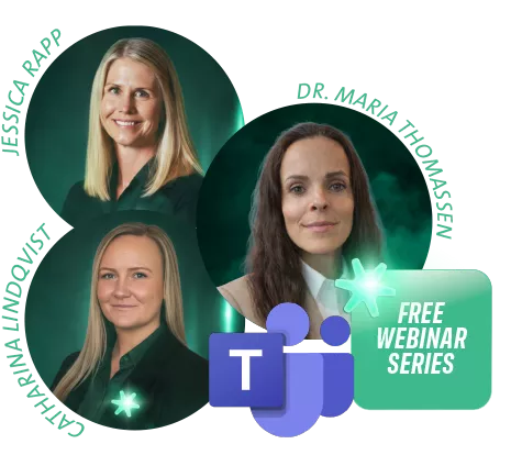 three speakers, on green circles, with a teams logo