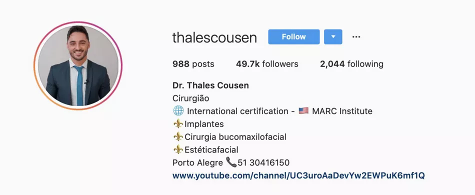 Dr. Thales Cousen lists different services his practice offers as a way to attract the attention of his target patients. 