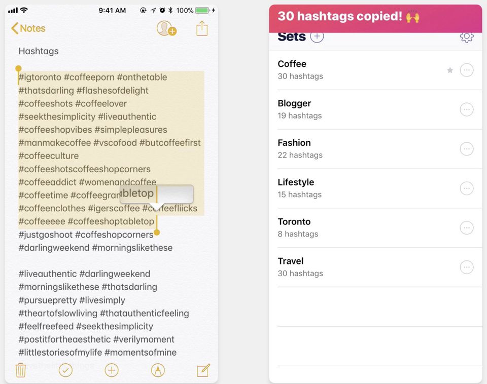 Tools like the Jetpack app will allow you to store lists of hashtags, organize them, and use them quickly. This can help increase the diversity of your hashtags easily. 