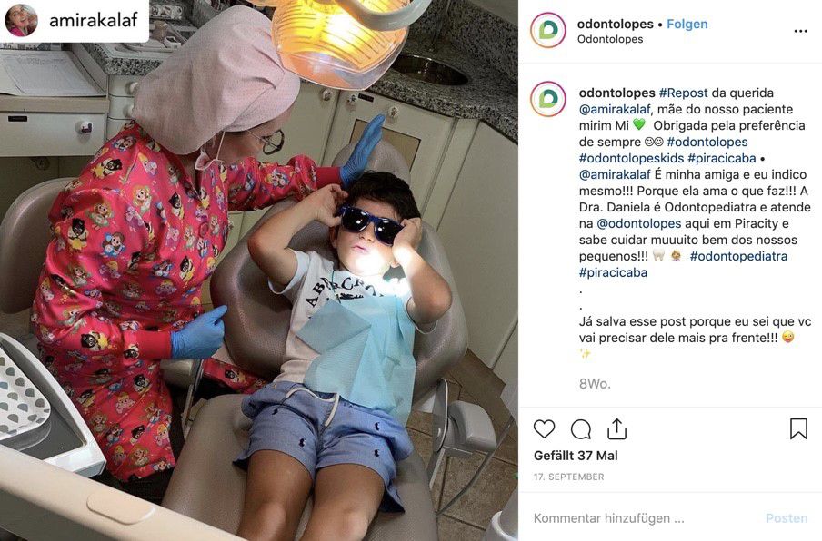 Odontolopes’ Clinic reposted a fun picture of one of their pediatric patients, leveraging UGC to their benefit. 