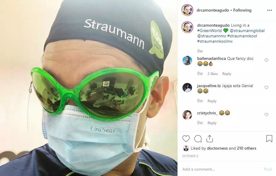 Dr Carlos Monteagudo takes a fun picture at work, showing off the good nature of the practice and the dentist himself. 