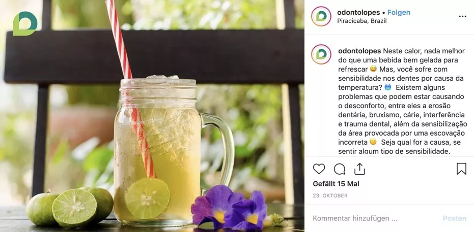Odontolopes’ Clinic created a post featuring cool summer drinks while talking about tooth sensitivity, reminding people to get in touch if the cool temperatures are bothering them during the summer months. 