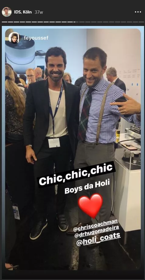 Dr. Hugo Madeira uses the @-mention sticker to create clickable profiles of people in his post, which can be used to increase interactivity of the content itself. 