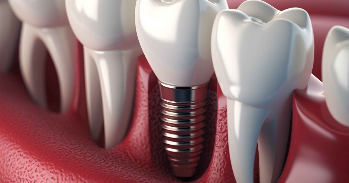 Dental implants for molar teeth being repaired illustration